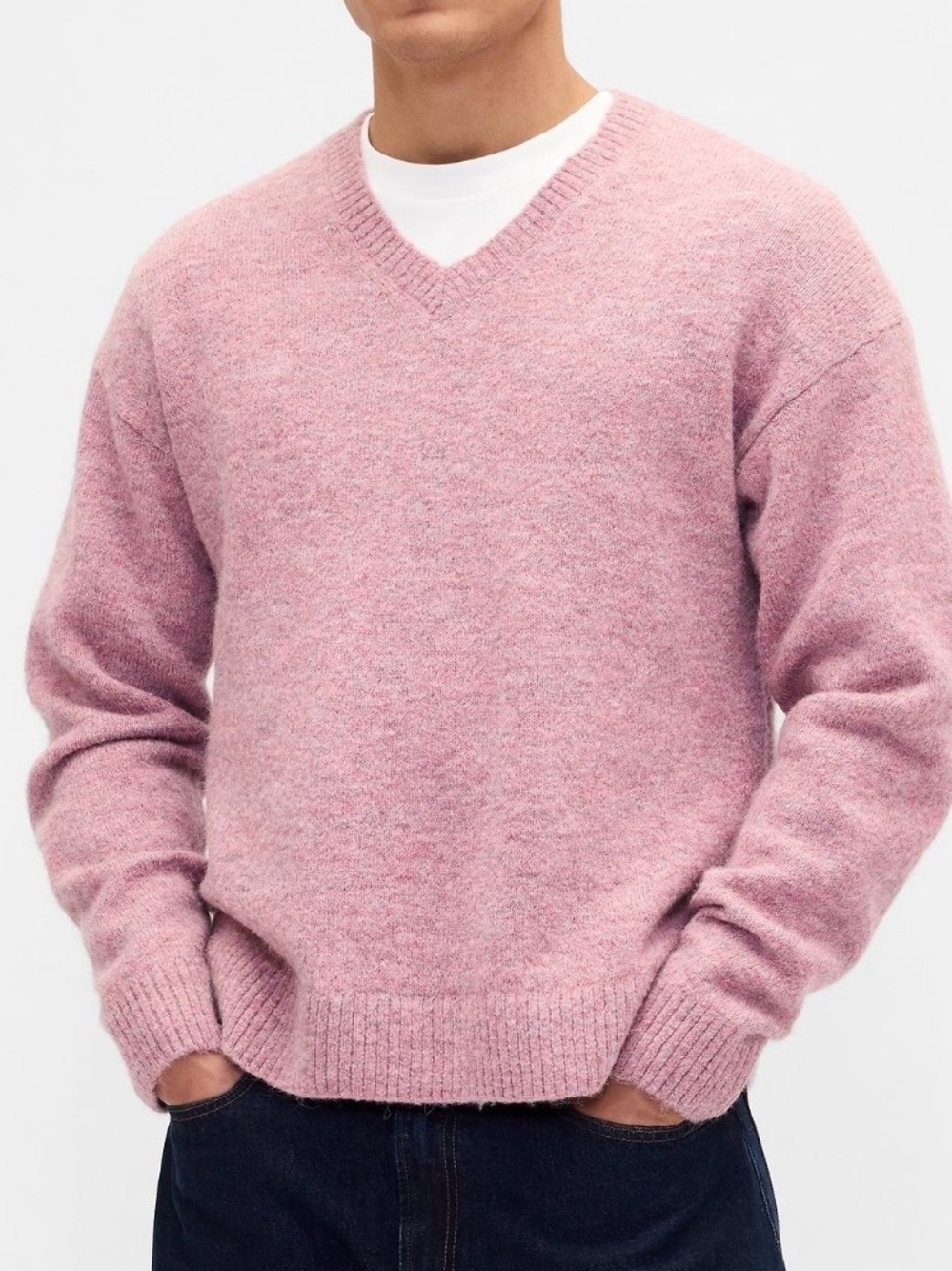 Gap Men’s XL Relaxed V-Neck Cropped Sweater Alpaca Wool Blend New